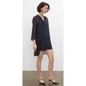 NWT Club Monaco Navy 100% Silk Tunic Pintuck Mini Dress size 6